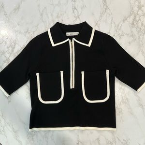 ZARA knit zip front short sleeve sweater top size Small